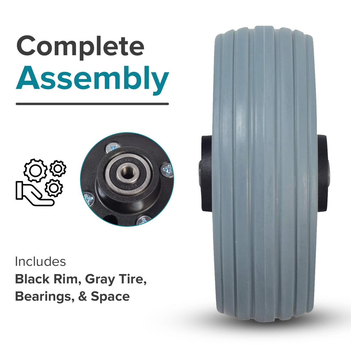 6"x2" Flat-Free Caster Wheel Assembly with Gray Tire for Jazzy Power Chairs