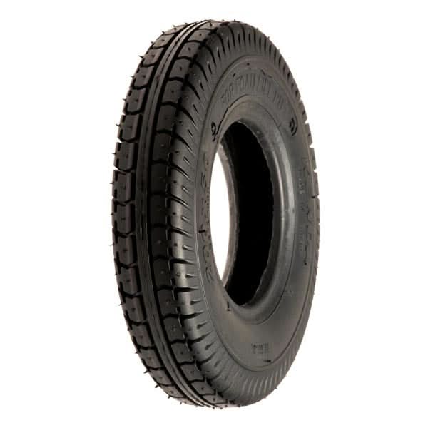 8x2 (200x50) Black Pneumatic Mobility Tire with Knobby Tread, featuring a durable design, central hole, and close-up view highlighting the tread pattern, ideal for mobility scooters and power chairs.