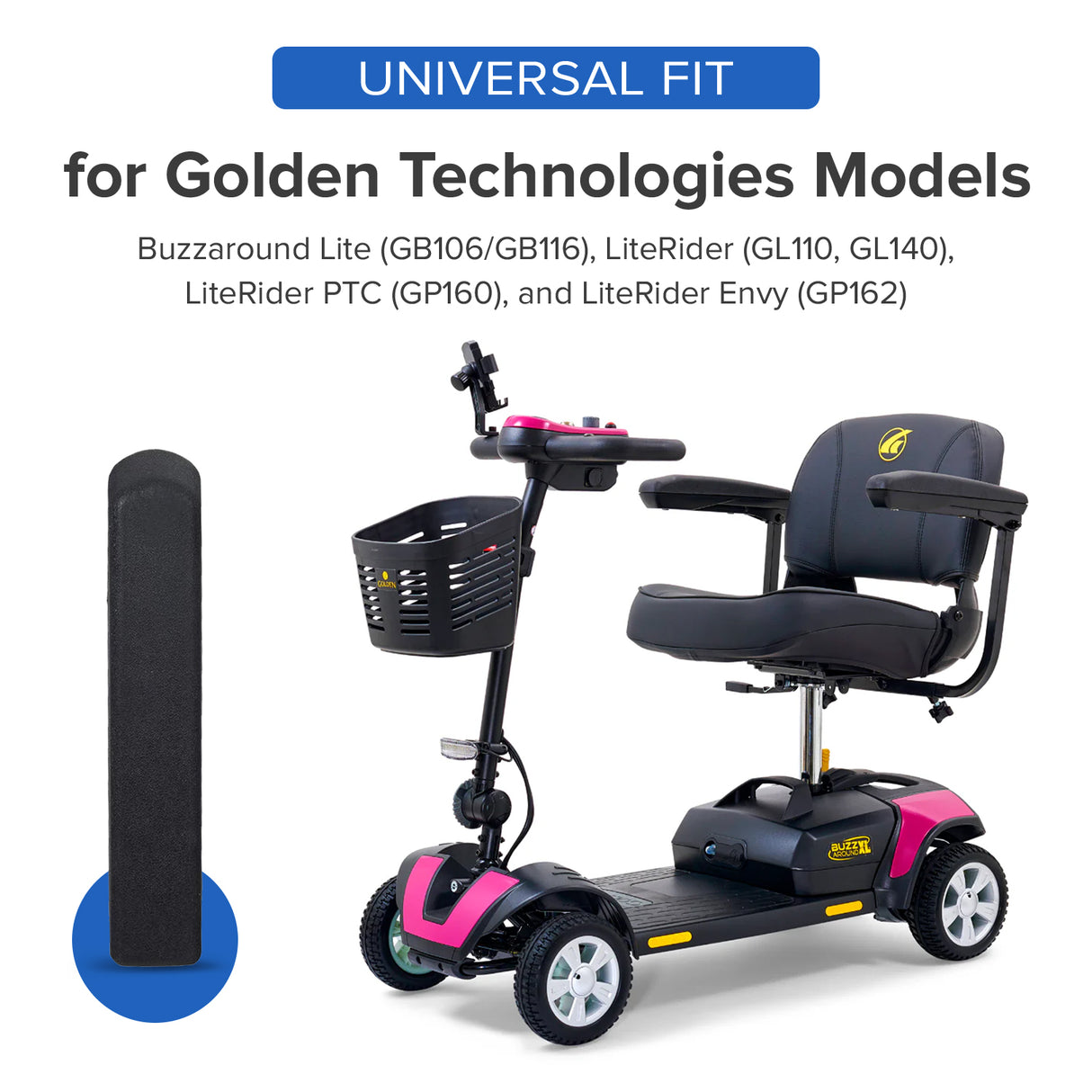 12" Armrest for the Golden Buzzaround Lite (GB106, GB106XR), LiteRider (GL110, GL140), LiteRider PTC (GP160) & LiteRider Envy (GP162) (WC6A405A)