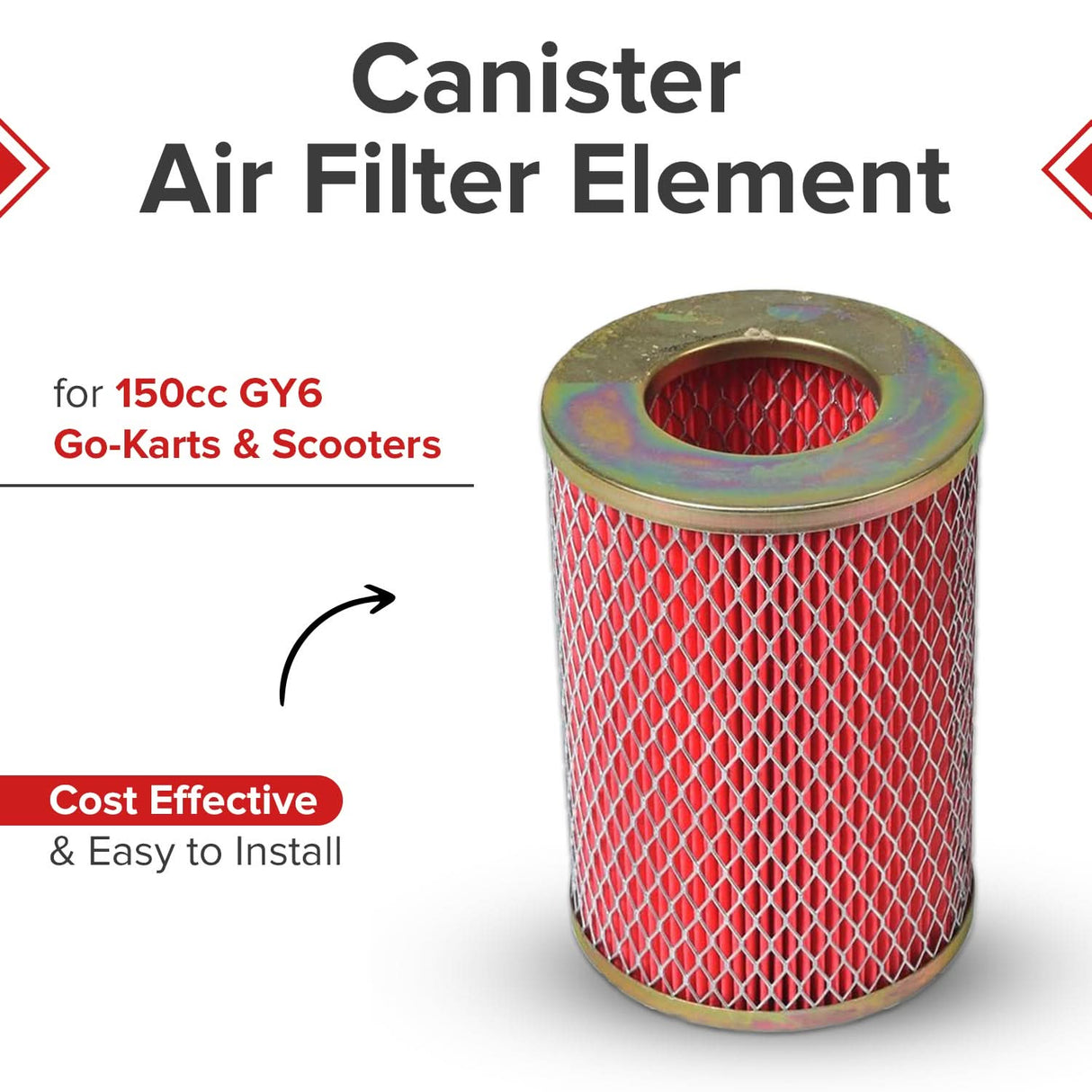 Canister Air Filter Element for 150cc GY6 Go-Karts & Scooters