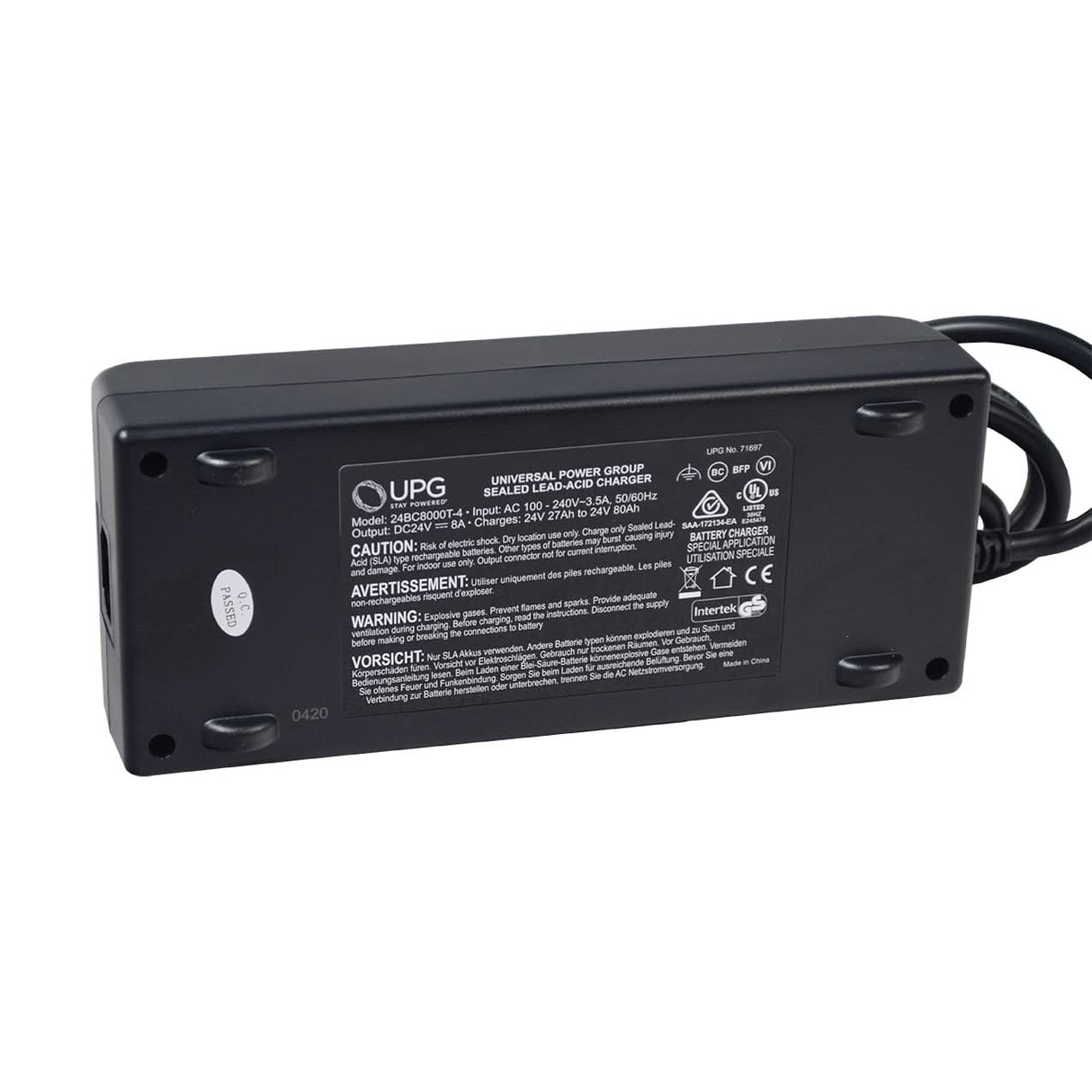 24 Volt 8.0 Amp XLR 24BC8000T-4 Battery Charger for Invacare Power Chairs