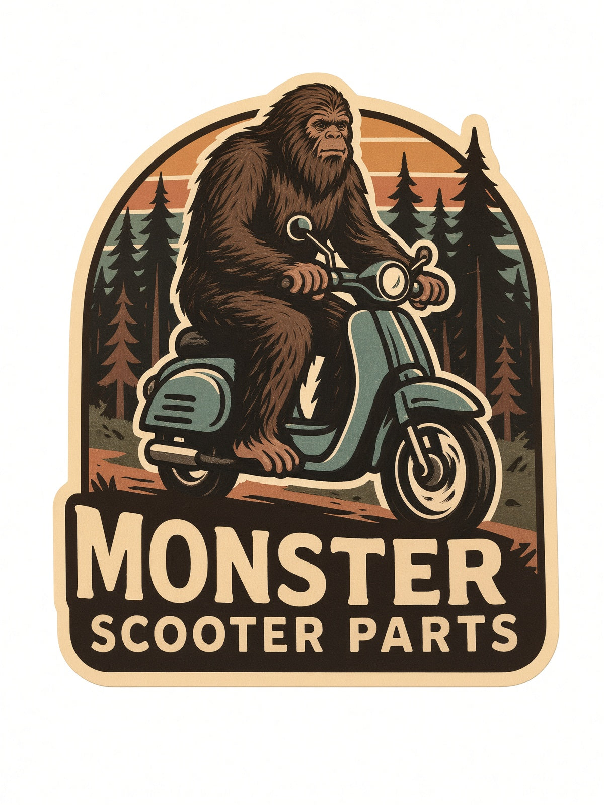Monster Scooter Parts Sasquatch Retro Sticker - Forest Cruise