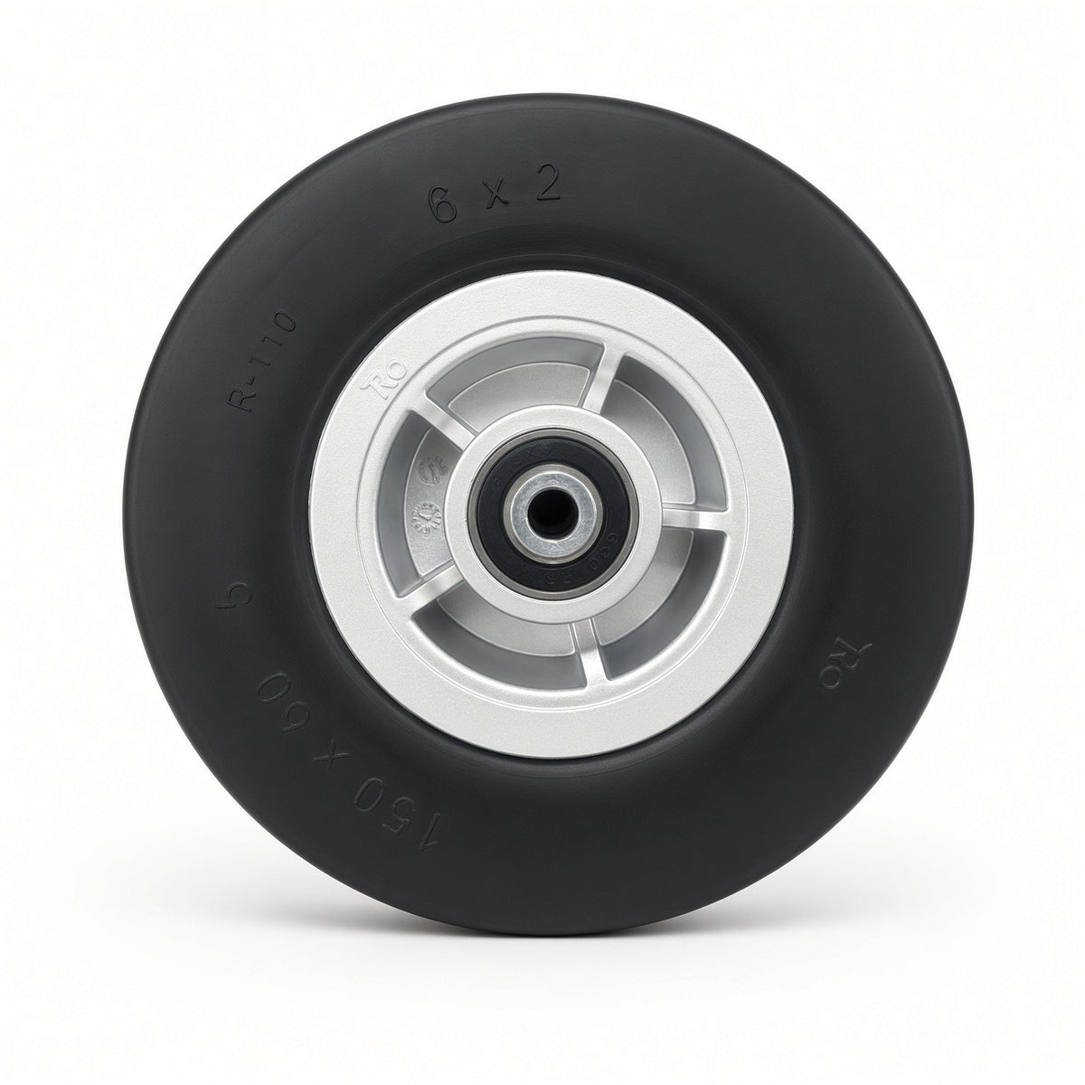6"x2" Jazzy Wheel, 1-Piece Silver Plastic Rim, Black PU Tire (150x50mm), Style 1