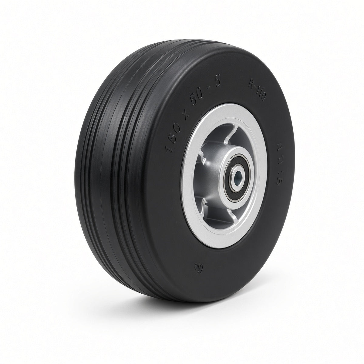 6"x2" Jazzy Wheel, 1-Piece Silver Plastic Rim, Black PU Tire (150x50mm), Style 1