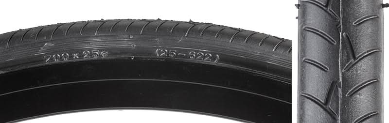 Close-up of a 700x25 Smooth Bicycle Tire, showcasing its detailed tread design. Ideal for weekend warriors and commuters, this standard road tire offers both affordability and reliability.