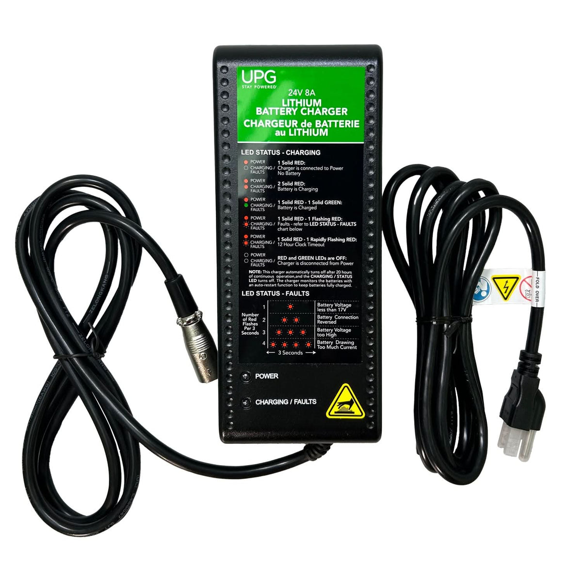 ELE2300934 - 24 Volt 8 Amp Lithium-Ion Battery Charger with 3-Pin XLR Connector for the Pride Pursuit 2 (S7132) - UPG 24BC8000L-1