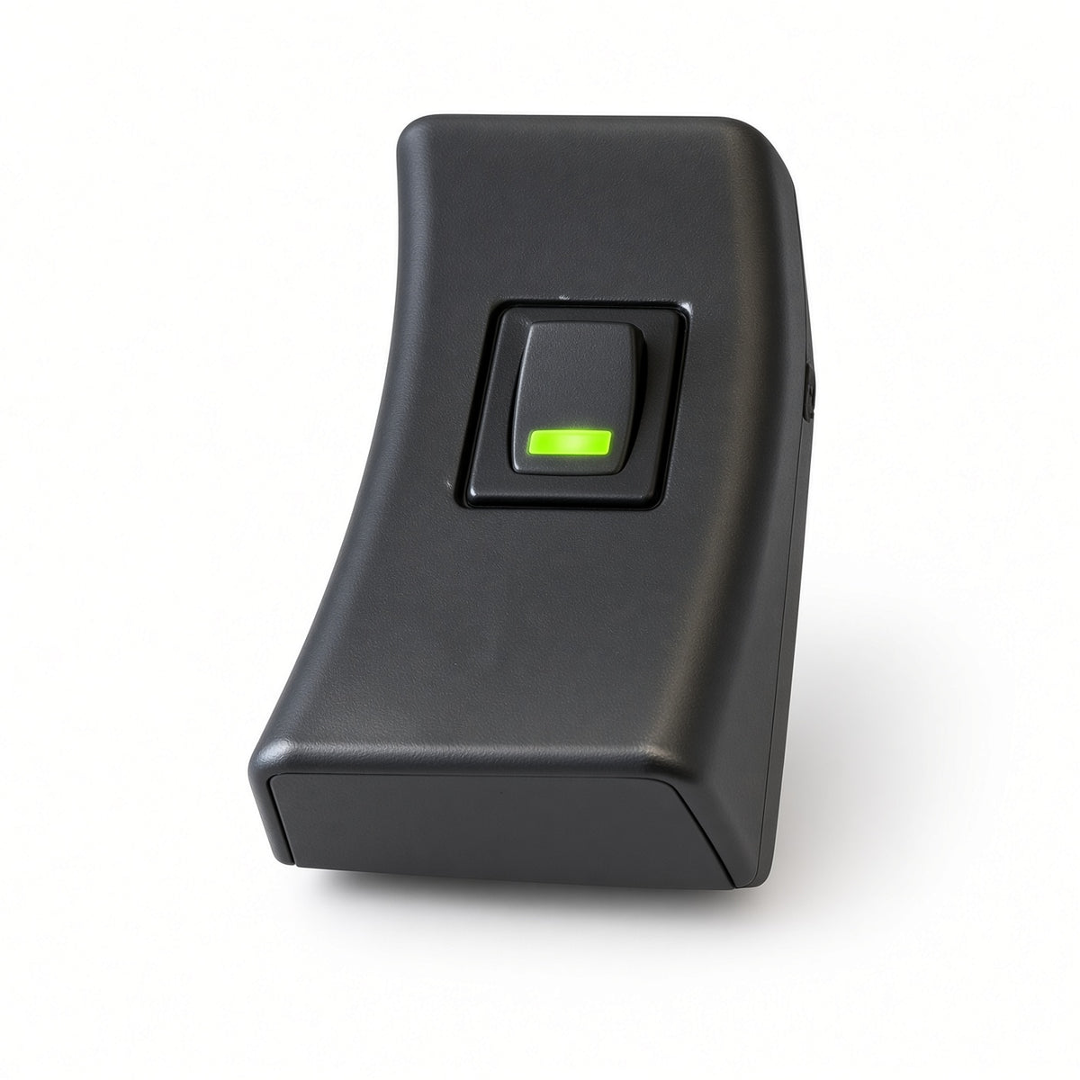 Pride Mobility light switch assembly ELE160094 for the Jazzy Air power chair, black housing with a rocker switch and green indicator light.