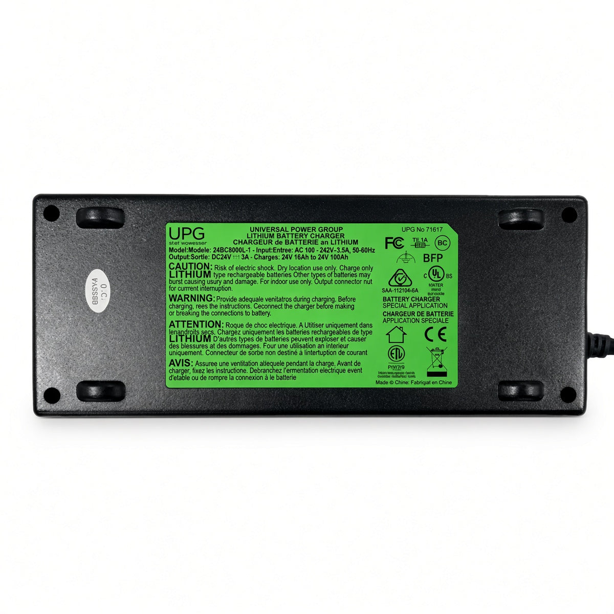 ELE2300934 - 24 Volt 8 Amp Lithium-Ion Battery Charger with 3-Pin XLR Connector for the Pride Pursuit 2 (S7132) - UPG 24BC8000L-1