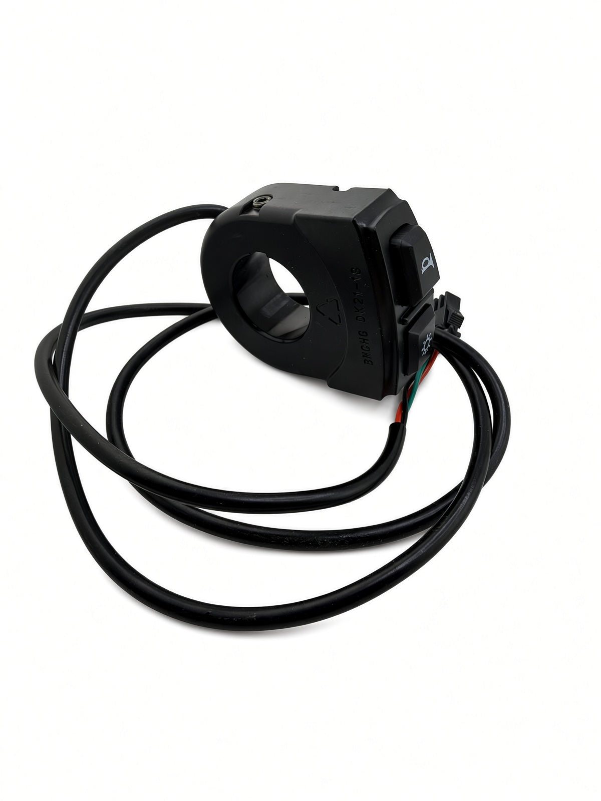 Hiboy DK1 light and horn switch showing the handlebar clamp