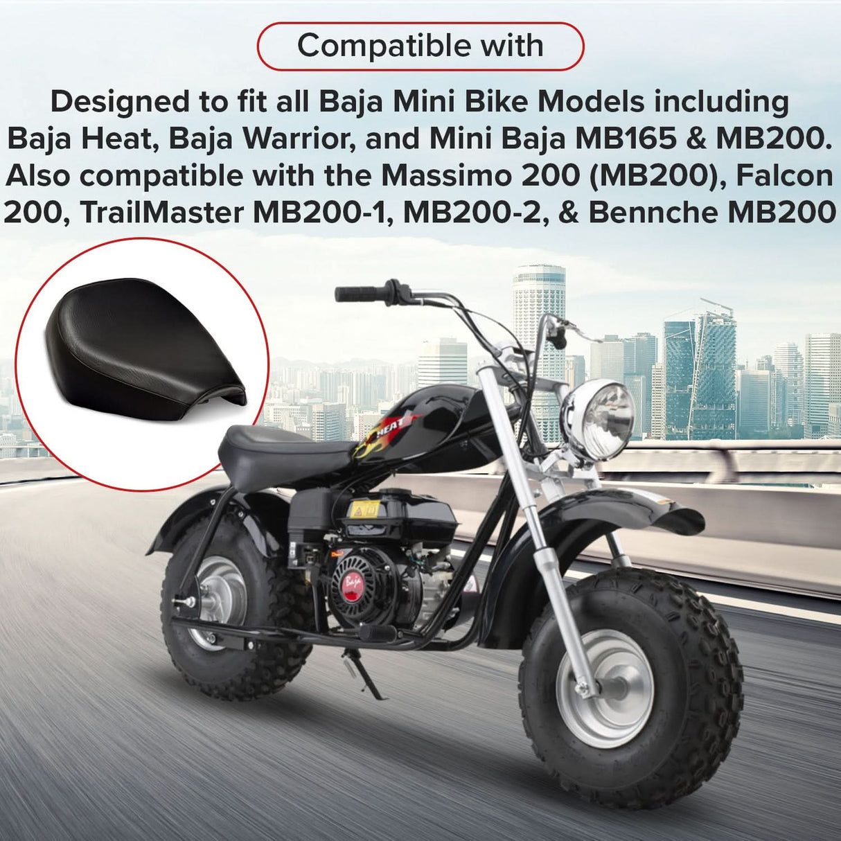 Black Seat for Baja Mini Bike MB165 & MB200 (Baja Heat, Mini Baja, Baja Warrior)
