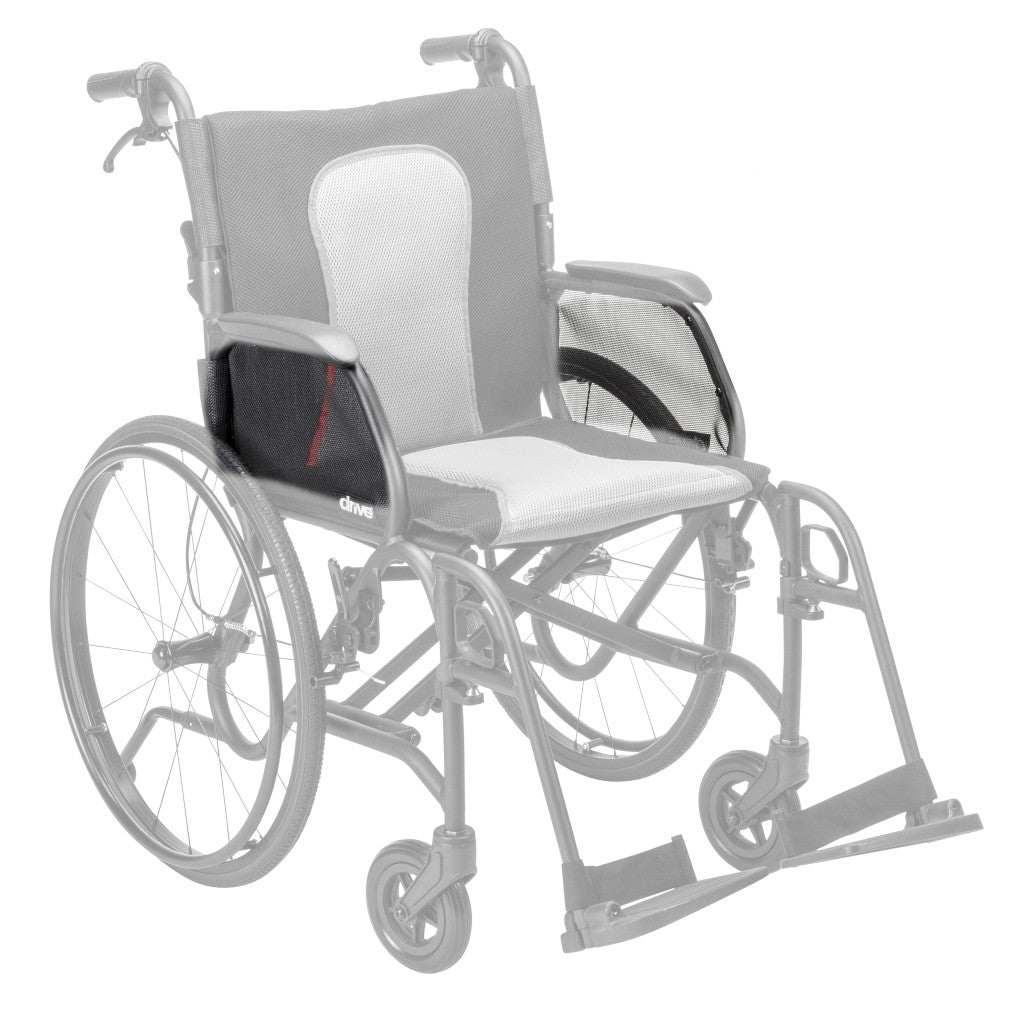 AEROFLY-21 / AEROFLY-22 clothing guard (left and right) shown in color on the Drive Medical AeroFly Ultra-Lite Wheelchair, rest of the wheelchair greyed out