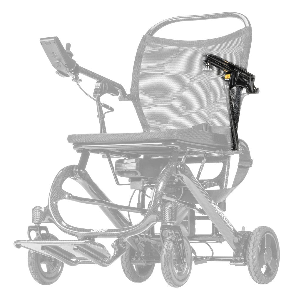 CFPC17FS-17 left armrest assembly shown in color on the Drive Medical CarbonTouch Power Wheelchair (CFPC17FS), rest of the power chair greyed out