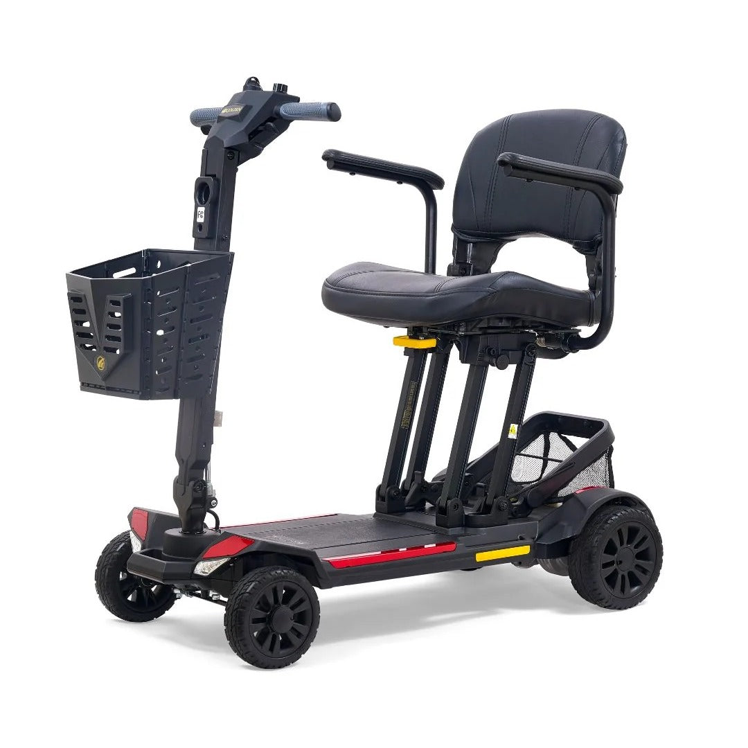 Golden Buzzaround CarryOn GB120B scooter shown with the Red shroud kit (MBA-0037)