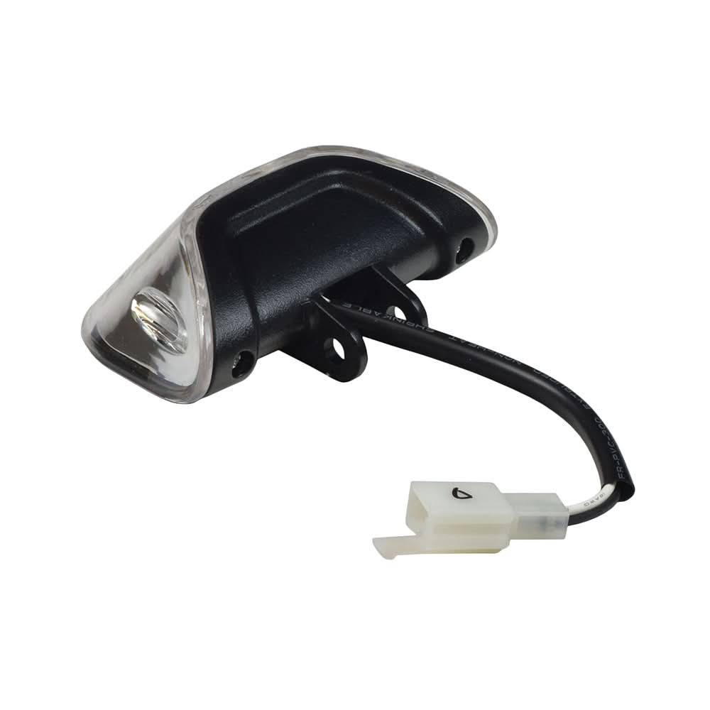 Close-up of the Headlight Assembly for Golden Technologies Companion I (GC240) and Companion II (GC340, GC440) mobility scooters, featuring a black and clear light with an attached cable.