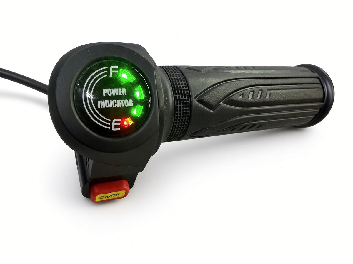 Hiboy DK1 twist grip throttle with LED battery power indicator and red on/off button