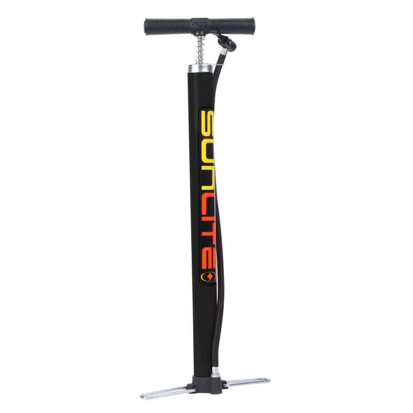 Model W 20 Floor Pump by Sunlite, featuring a sleek black tube design with a handle, ideal for bikes and scooters.
