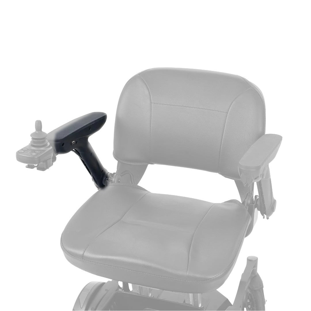 Right seat arm MBS-0026 shown in color on the Golden Buzzaround CarryOn GP130 (right as you sit in the chair), rest of the chair greyed out