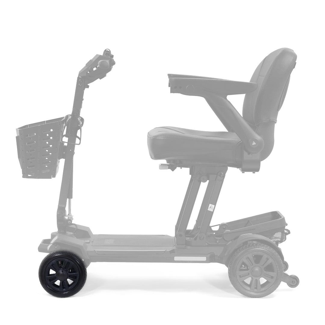 MBW-0049 front wheel shown in color on the Golden Buzzaround CarryOn HD GB220, rest of the scooter greyed out
