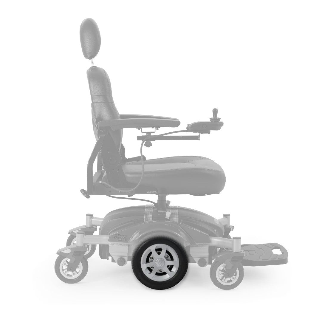 MBW-605A-DWA drive wheel assembly shown in color on the Golden Compass Sport GP605 New Version, rest of the chair greyed out