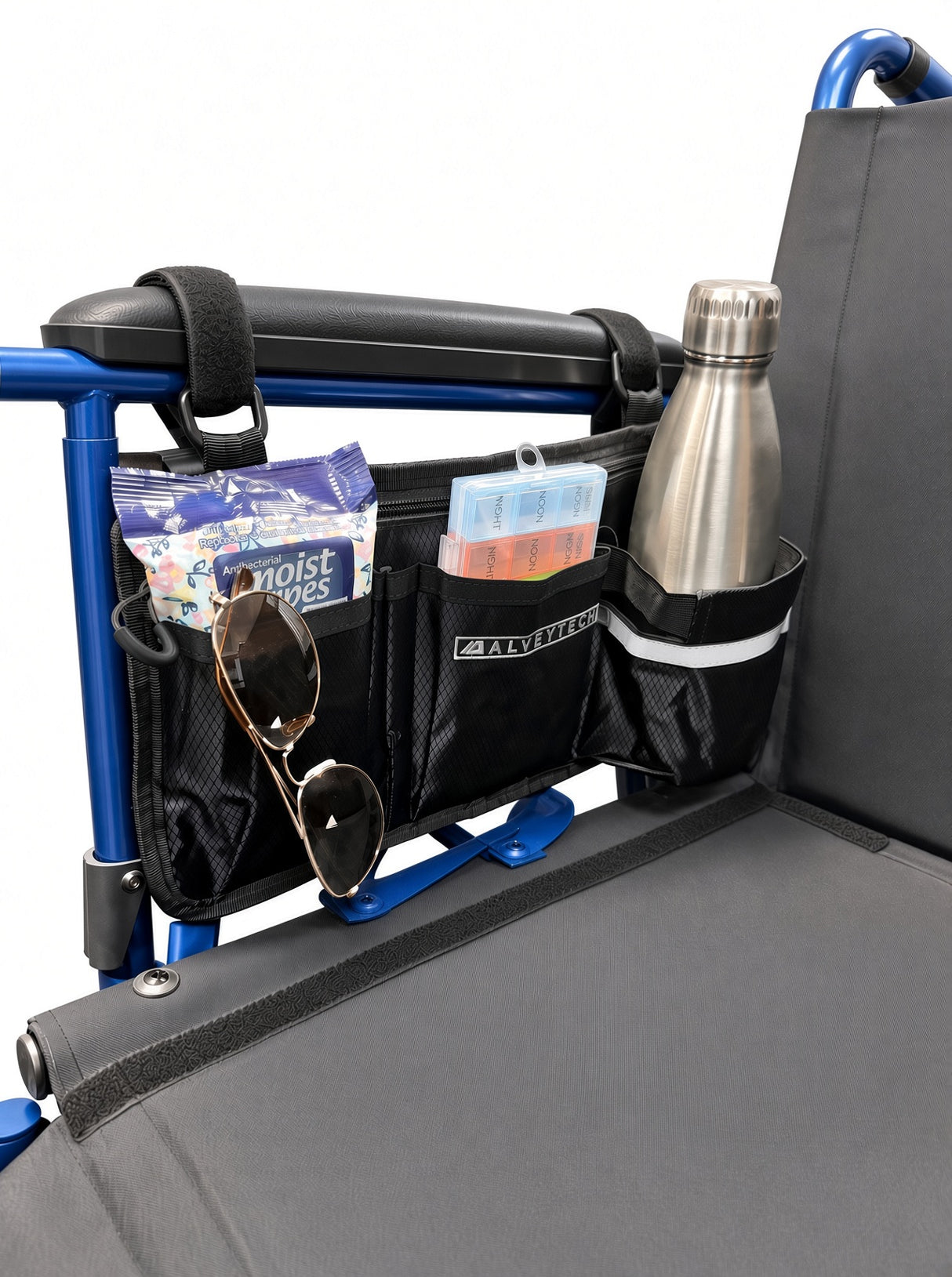 Wheelchair Side Bag with Bottle Holder & Rear Mesh Pockets