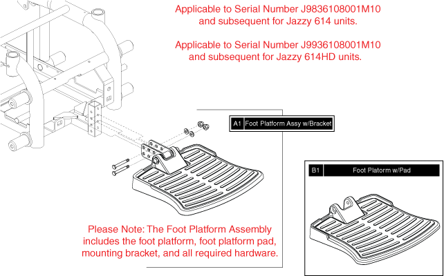 Jazzy 614 - Footrest Platform - Used On Or After The 361 Day Of 2008, J98(361)(08)001m10