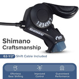 7-Speed Right Thumb Gear Shift Lever for the ANCHEER 26 350W Electric Mountain Bike, close-up of Shimano-branded black handlebar with integrated phone holder, emphasizing precision and quality.