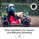 Front Axle Wheel Dust Cover for Coleman KT196, CK100, & SK100 Go-Karts shown in close-up, protecting the go-kart’s front wheel from dirt and moisture with its heavy-duty rubber construction.