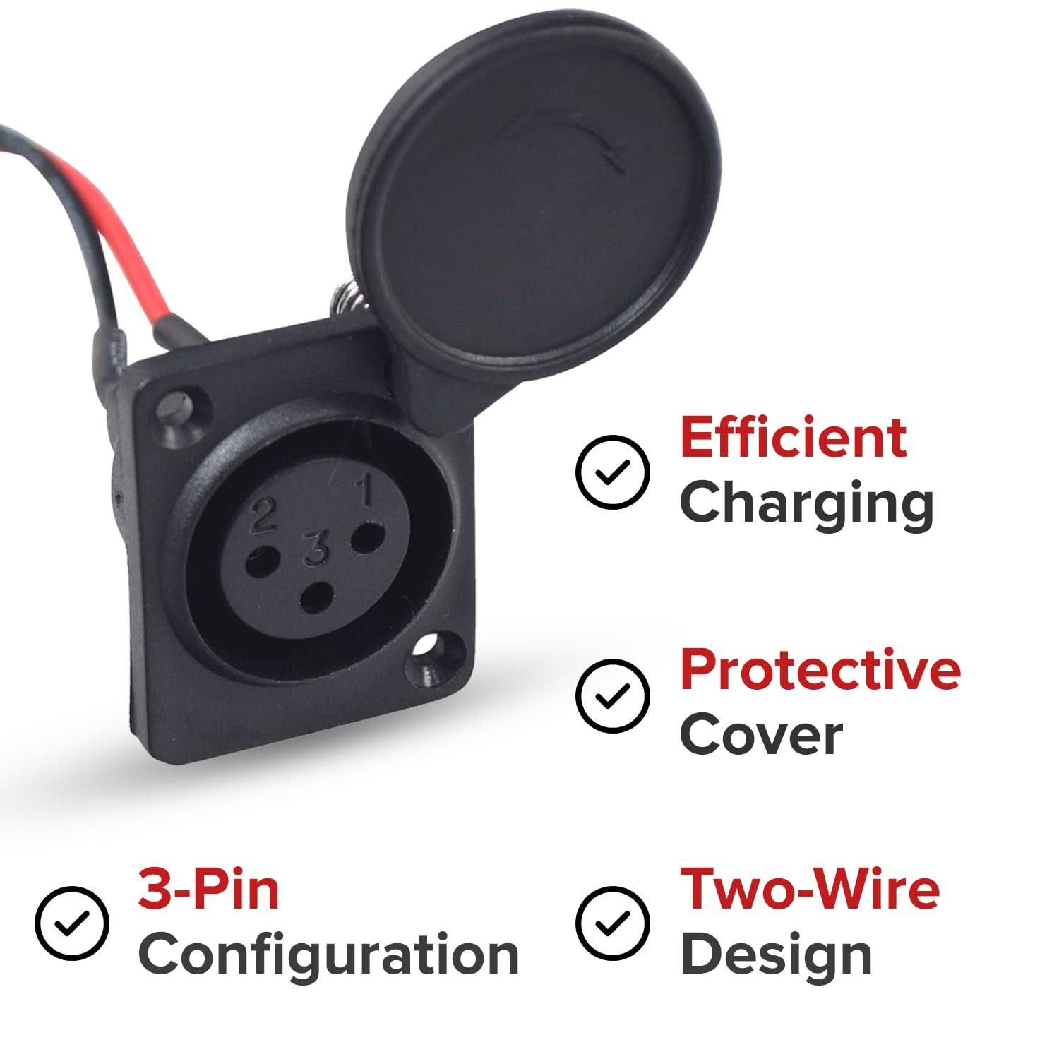 XLR Charger Port with 2 Wires for the Razor EcoSmart Metro, MX500, MX650, RSF650, & SX500