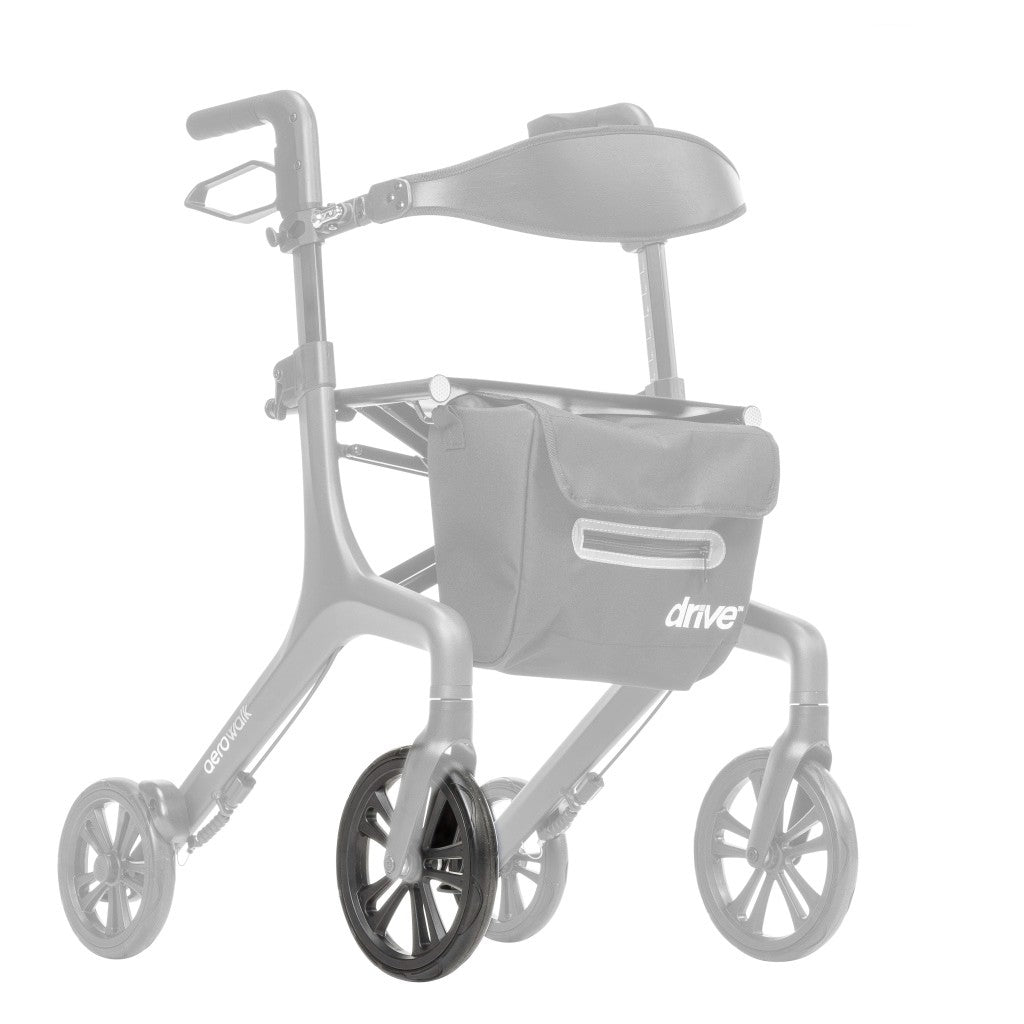 10277-01 front wheel shown in color on the Drive Medical AeroWalk Ultra-Lite Rollator (10277), rest of the rollator greyed out