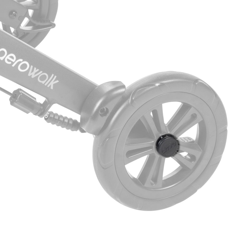 10277-09 rear wheel hub caps (pair) shown in color on the Drive Medical AeroWalk Ultra-Lite Rollator (10277), rest of the rollator greyed out