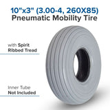 10"x3" (3.00-4, 260x85) Pneumatic Mobility Tire with C179G Spirit Ribbed Tread