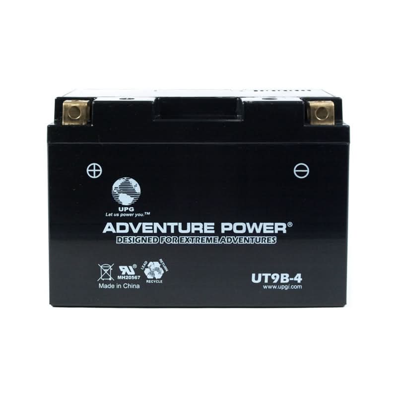 12 Volt YT9B Sealed AGM Scooter, ATV, and Dirt Bike Battery, featuring a black design with white text, ideal for Yamaha motorcycles, Vespa scooters, dirt bikes, and ATVs.