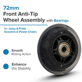 72mm Front Anti-Tip Wheel Assembly with Bearings for Jazzy & Pride Scooters & Power Chairs (Set of 2)