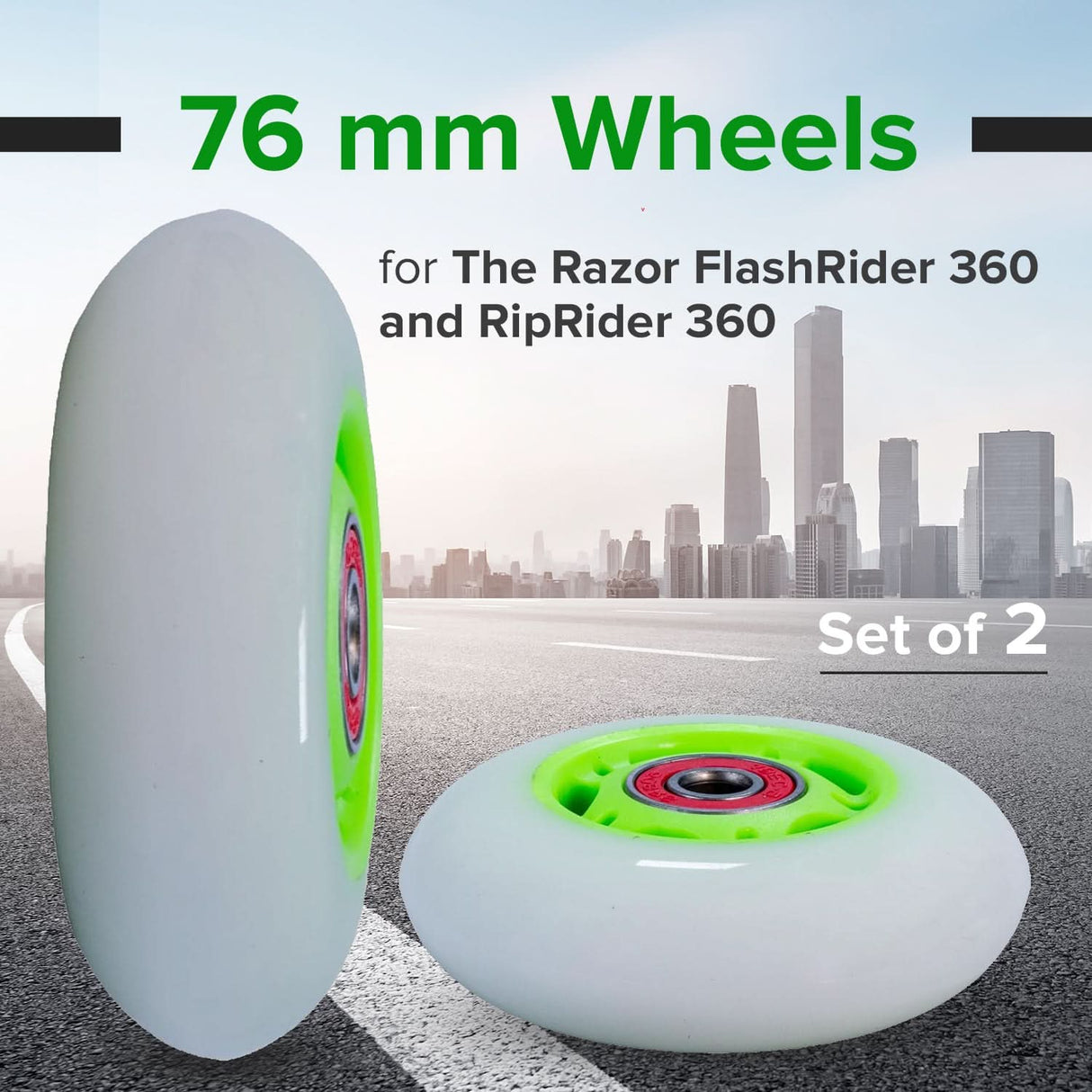 76 mm Scooter Wheels with Bearings (Set of 2)