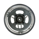 Close-up of a 12-1/2'' x 2-1/4 Rear Rim with Straight Spokes & 80 Tooth #25 Chain Sprocket, featuring visible spokes and rim details, commonly used on Chinese electric scooters.