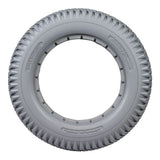 14x3 (3.00-8) Light Gray Solid Urethane Mobility Tire with Aero-flex™ Knobby Tread for Invacare Power Chairs; close-up view highlighting the tire's knobby tread pattern and solid structure.