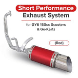 Red Short Performance Exhaust System for GY6 150cc Scooters & Go-Karts (Missing Gasket)