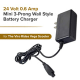 24 Volt 0.6 Amp Mini 3-Prong Wall Style Battery Charger for the Viro Rides Vega Scooter
