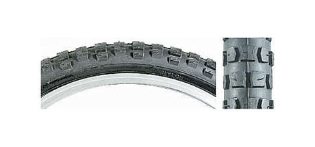 Close-up of the 18x1.75 Black MX Bicycle Tire with K44 Tread, showcasing its sturdy casing and detailed tread pattern, ideal for BMX-style biking.