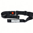 Adjustable 2-point wheelchair positioning belt with red push-button buckle, slide adjuster and grommet mounting ends