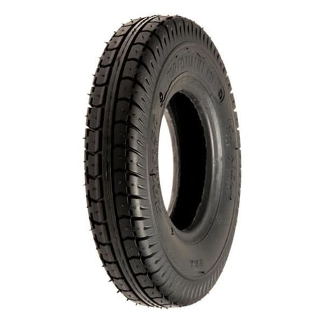 8x2 (200x50) Black Pneumatic Mobility Tire with Knobby Tread, featuring a durable design, central hole, and close-up view highlighting the tread pattern, ideal for mobility scooters and power chairs.