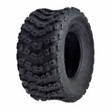 Set of Two 20x10.00-9 (250/55-9) ATV & Go-Kart Tires featuring robust black rubber tread and black rims designed for excellent off-road performance on ATVs, go-karts, lawnmowers, and garden tractors.
