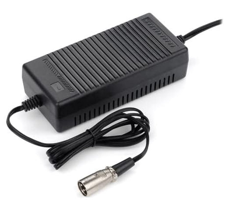 36 Volt 2.5 Amp XLR Battery Charger with attached cable, designed for electric mobility and recreational scooters, featuring automatic shutoff and compatibility with sealed lead acid scooter batteries.