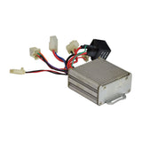 Close-up of the 36 Volt Speed & Voltage Controller for Minimoto Maxii (15319-MIS-303), showing several colored wires connected to a black box with red and green wires.