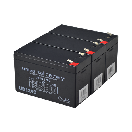 A group of 9 Ah 36 Volt Upgrade Battery Packs for the Avigo Extreme Dirt Rider SC 3500, featuring black rectangular shapes with visible barcodes and labels, providing longer run times for scooters.