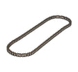 86 Link #25 Chain for Viro Rides VR 550E & Vega 2-in-1 Scooters, shown coiled on a white background, highlighting its precisely measured 1/4 pitch and 86 link structure.