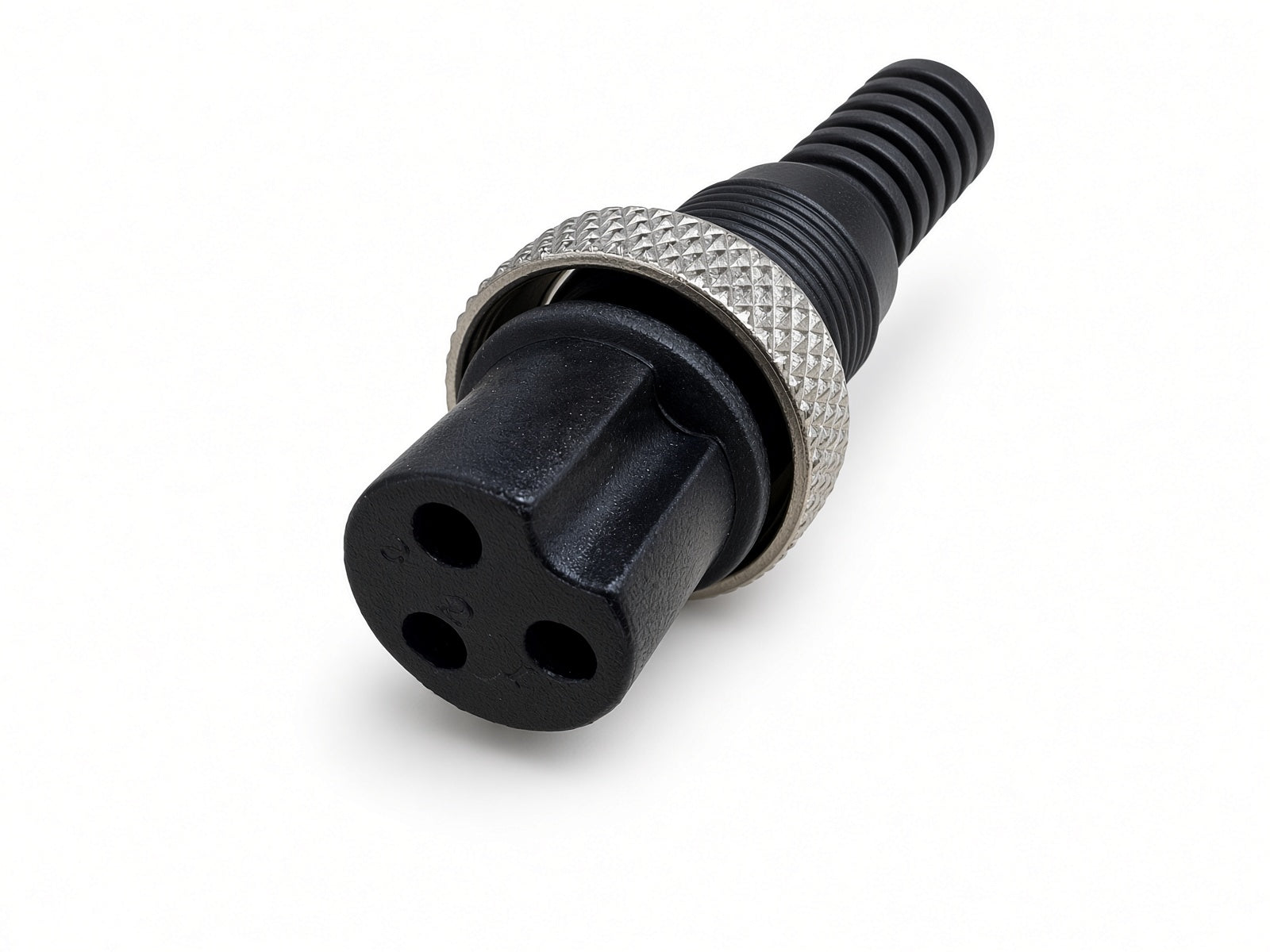 3-prong female charging plug with threaded metal locking collar on the 48 volt AGM charger, Q50-5861