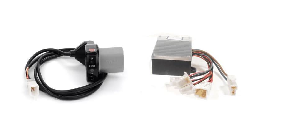 Close-up of the 5-Wire Throttle and Control Module Kit for Razor E300, Versions 1-7, showcasing wiring harnesses and connectors.