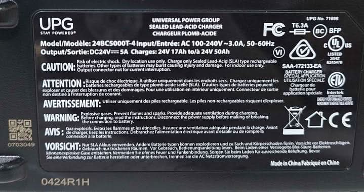 24 Volt 5.0 Amp XLR 24BC5000T-4 AGM/Gel Battery Charger (CPC)
