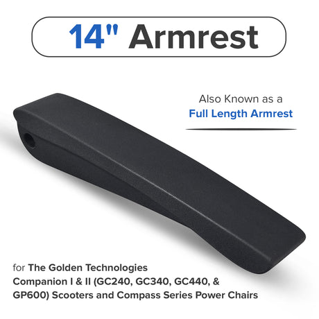14" Armrest for the Golden Technologies Companion  I & II (GC240, GC340, GC440, & GP600) Scooters and Compass Series Power Chairs (WC09A409B)